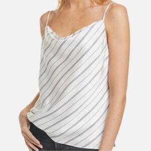 L'AGENCE Ivory and Navy Diagonal Stripe Camisole